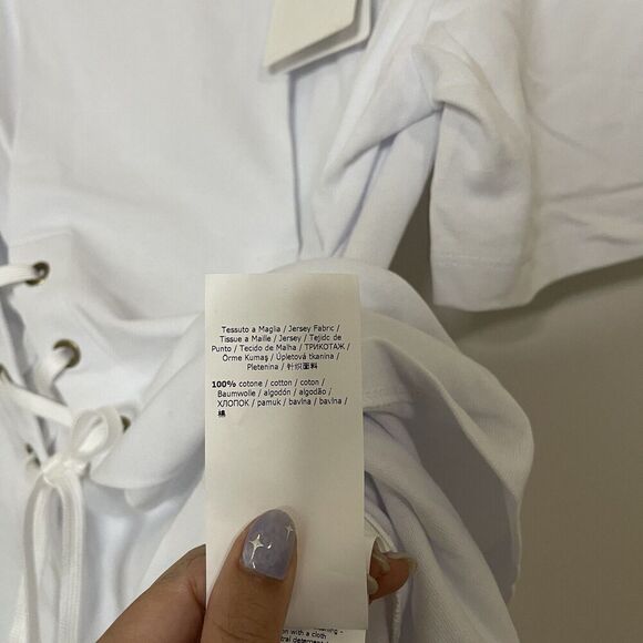 NEW! SPORTMAX PEPLO WHITE CORSET LACEUP CREW NECK TSHIRT SIZE SMALL $310 - Picture 8 of 11